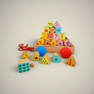 Numerical And Shape Lacing Wooden Blocks